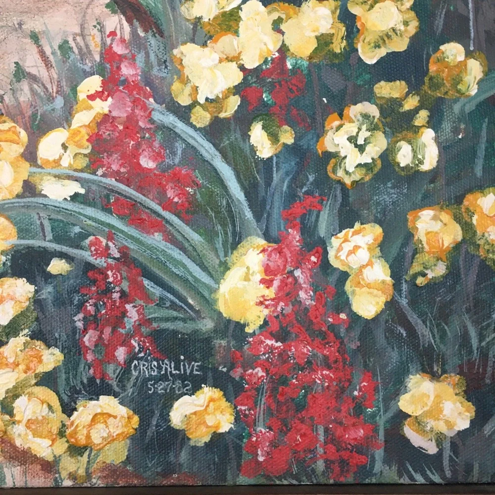 Vintage 1982 Brick Path Walkway Painting Signed Original Pottery Garden Doorway
